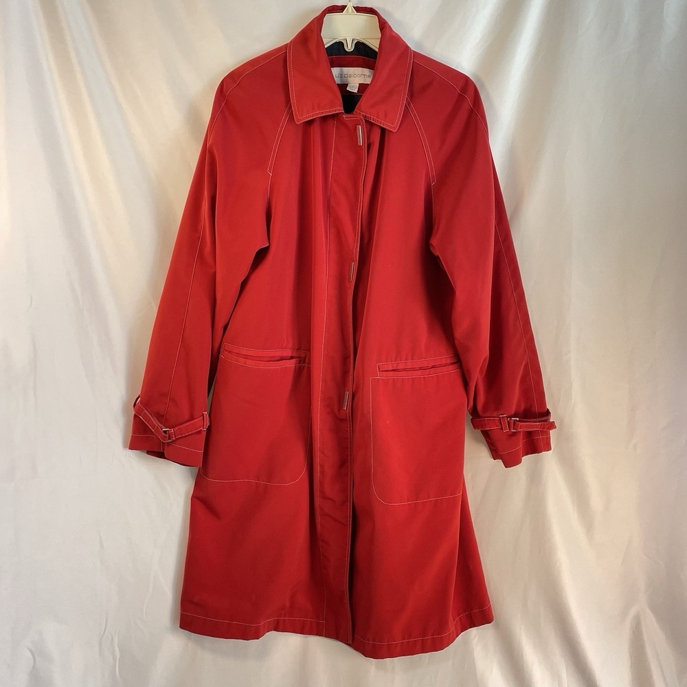 LIZ CLAIBORNE Women's Wind Breaker Medium Red Full Zip & Snap Jacket Over Coat